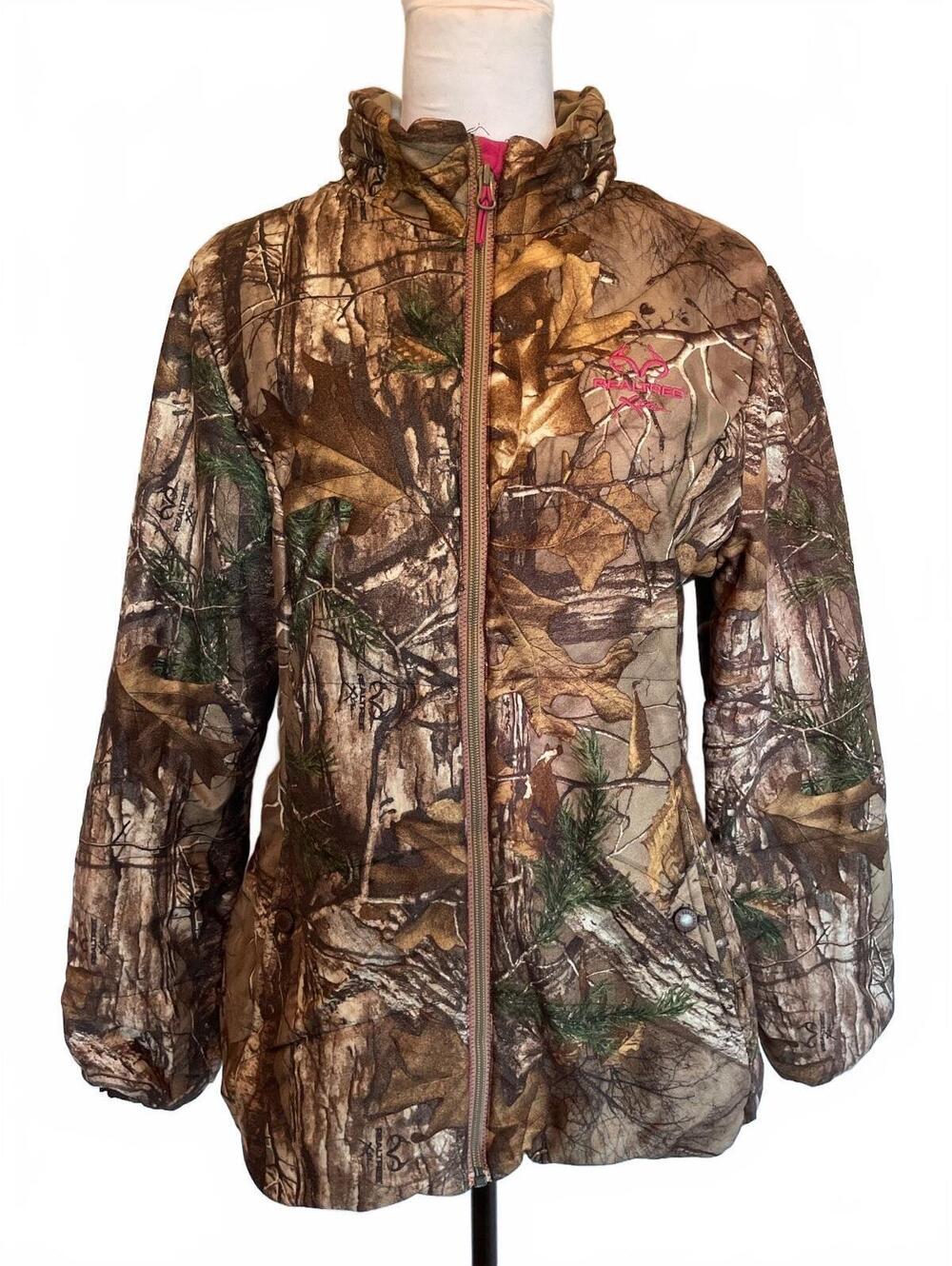 Realtree Women’s Camo Puffer Jacket Large Pink Trim Insulated Hunting Coat